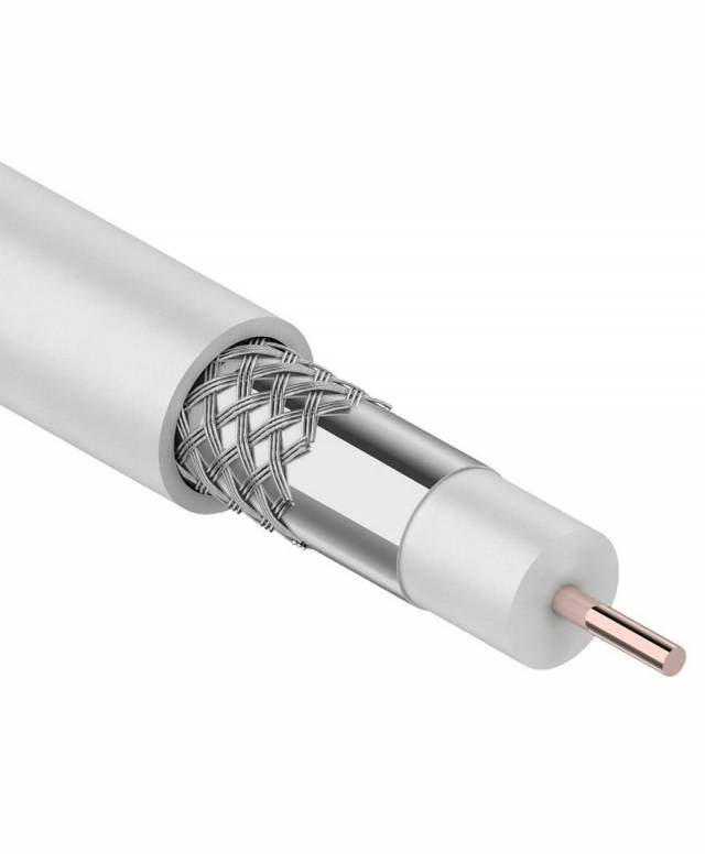 Кабель коаксиальный RG-6U, 75 Ом, (CCS, оплетка AL), ПВХ, белый