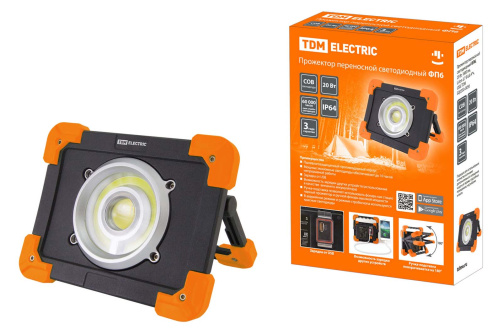 Фонарь Прожектор переносной LED ФП6, 20 Вт, 1800 лм, Li-Ion 3,7 B 6,6 A*ч, USB, TDM