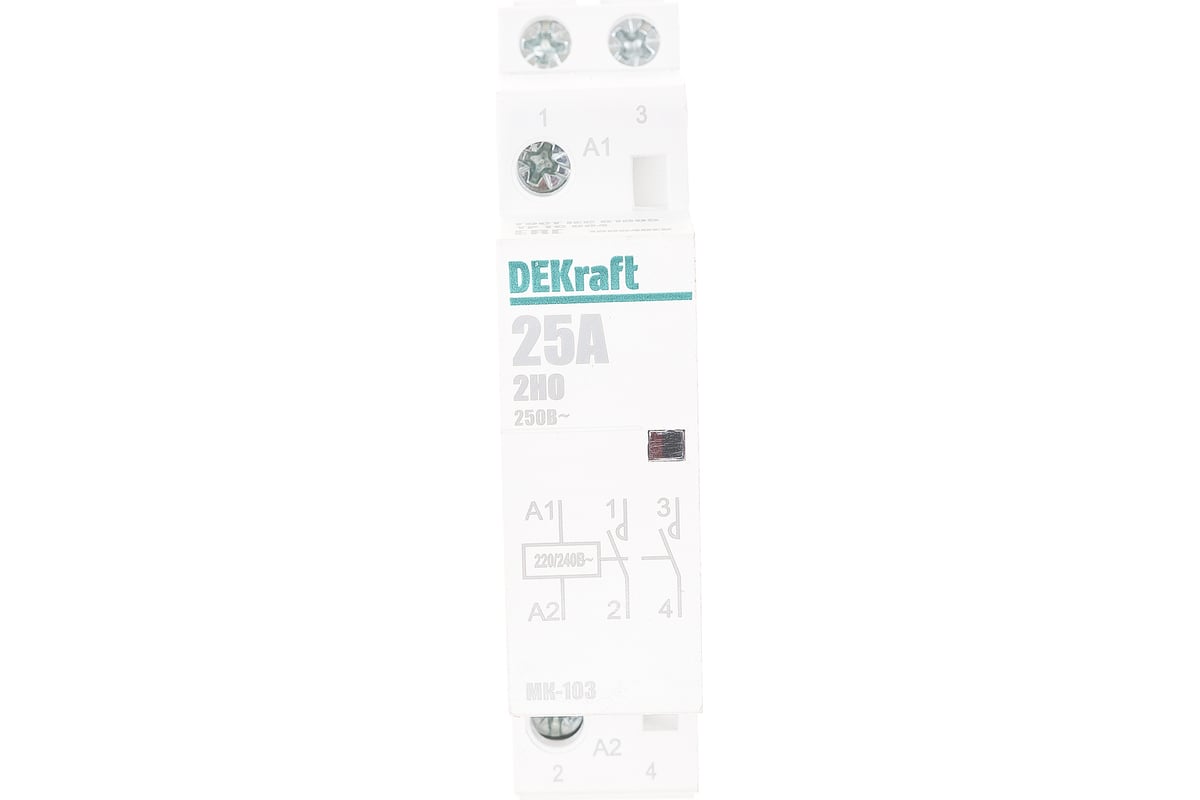 Модульный контактор 2НО 25А 230В МК-103 DEKraft (1 модуль) (1/12)